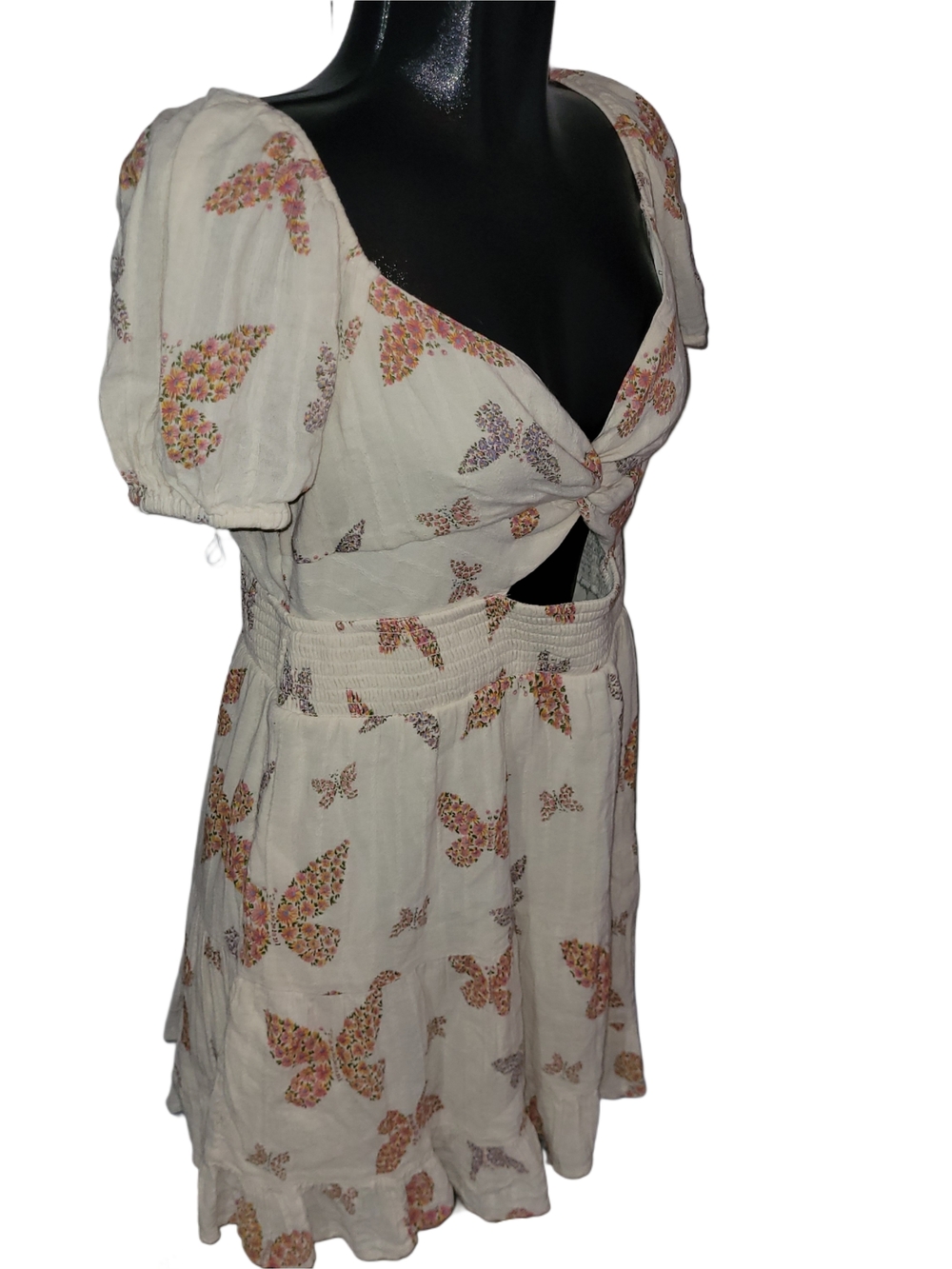 American Eagle Floral Butterfly Print Boho Cutout Mini Summer Dress L - Picture 3 of 7